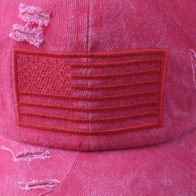 Ripped American flag truck baseball cap Velcro ponytail washed cap embroidered hat