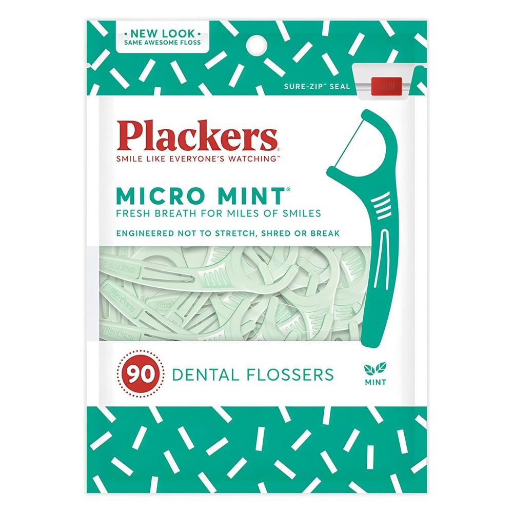 Plackers Микро Мята для коренных зубов, зубная нить, мята, 90 штук