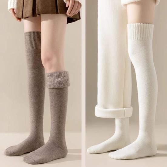 1 пара женских зимних носков Tihick Plush выше колена, противоскользящие, однотонные, теплые