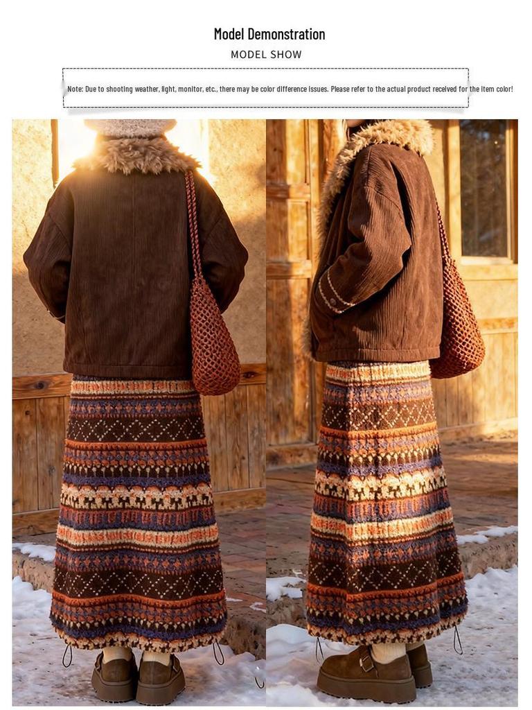 Женская флисовая юбка-фонарик в этническом стиле Fair Isle для осени/зимы