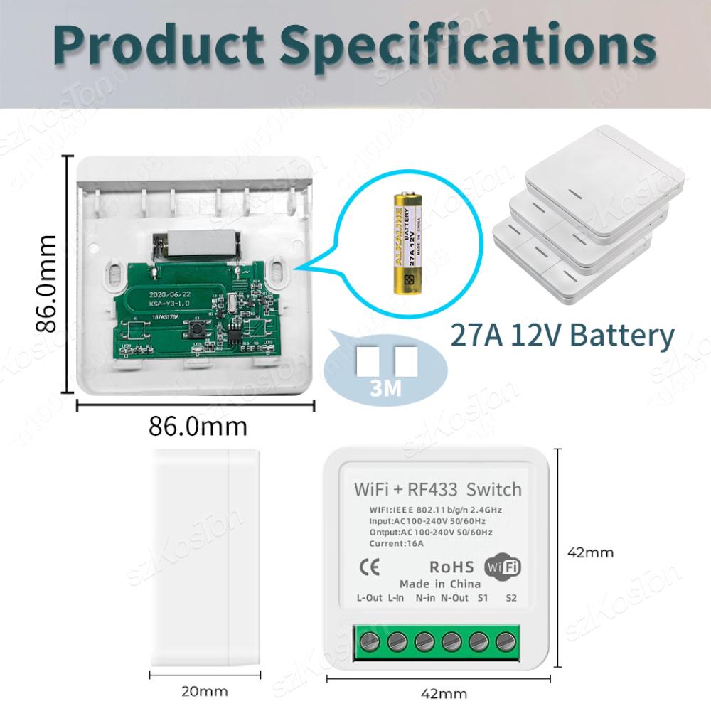 Tuya RF433MHz WiFi Умный Переключатель Беспроводной Пульт Дистанционного Управления Выключатель Света Реле Контроллер Голосовое Управление Работает С Alexa Google