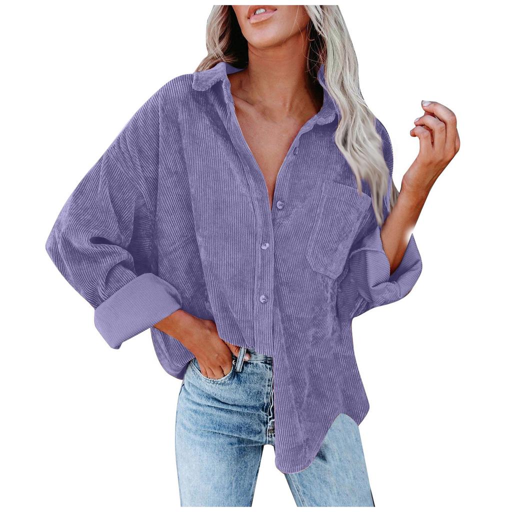 Женские и зимние рубашки Женская однотонная куртка свободного кроя с лацканами в стиле кэжуал