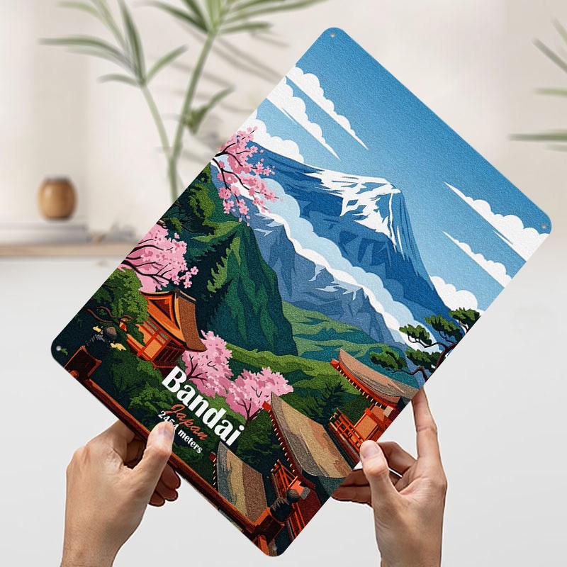 Mount Bandai Japan Landscape Art Tinplate Poster Custom Wall Art Vintage Metal Signs Retro Tin Plaque for Decoration Living Room