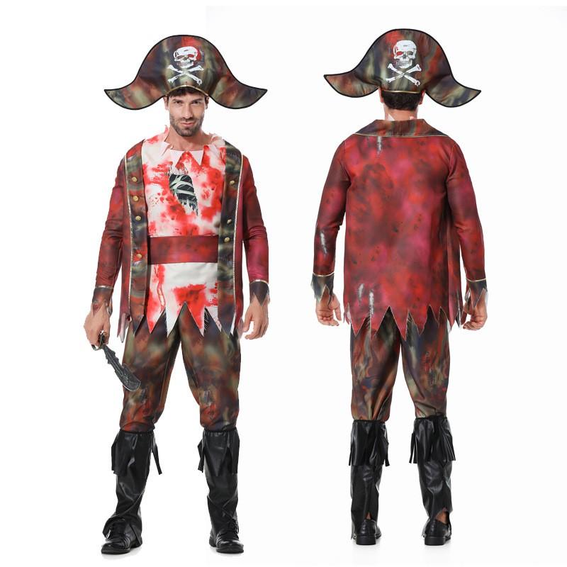 Halloween Costume Women Pirate Zombie Cosplay Outfit Horror Bloody Makeup Party Dress Ghost Captain Theme