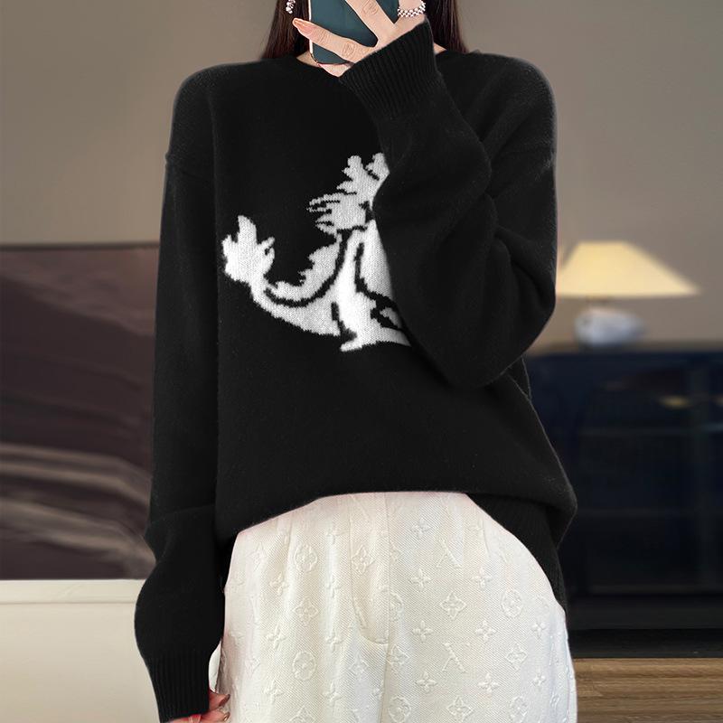 INDFS Women's Fashion Casual Fall Winter Long Sleeve O-Neck Sweaters