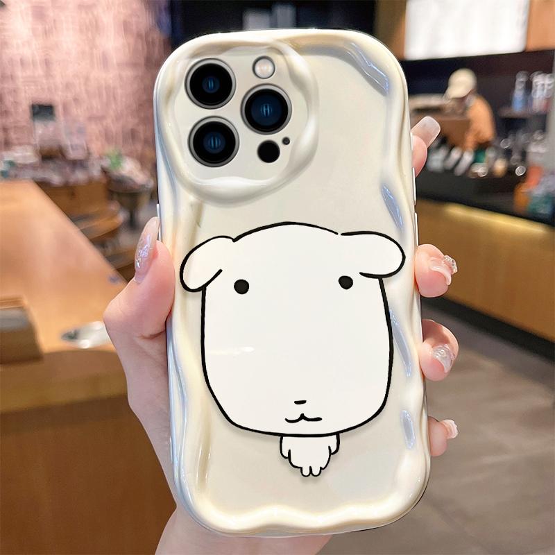 Korean Lovely Line White Puppy Phone Case for iPhone 17 16 E 15 14 13 12 Mini 11 Pro Max 8 7 Plus Liquid Silicone Cover Funda