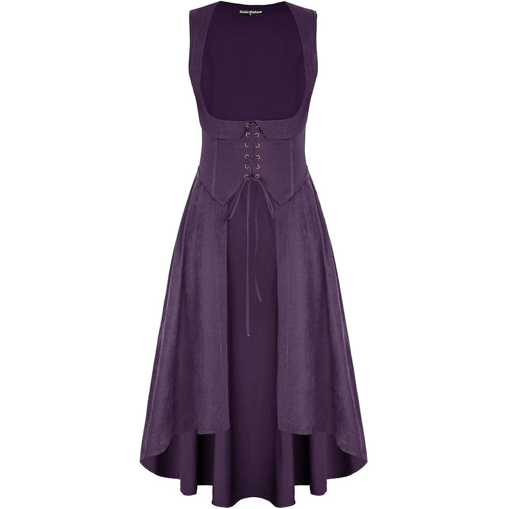 Women Renaissance Costume Underbust Pirate Peasant High Low Dress with Pockets