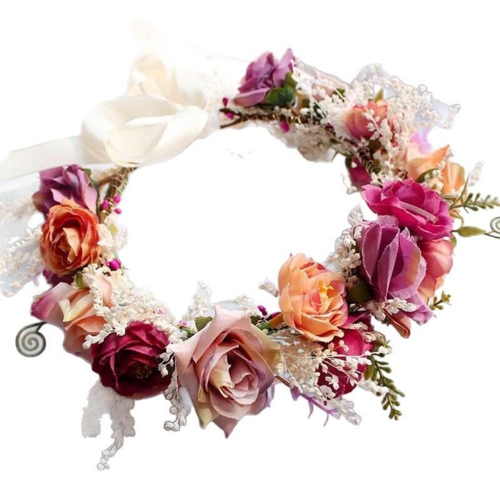 Elegant Floral Headband Artificial Flower Bridal Wreaths Flower Crown Birthday Party