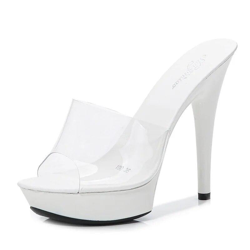 Candy Colors Wedding Shoes Woman Platform Sandals Summer Pvc Slides Waterproof 13Cm Nightclub Sexy High-Heeled Slippers Womensbh