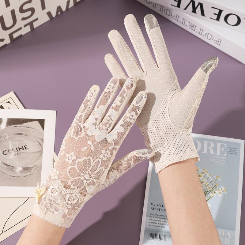 Новые солнцезащитные перчатки женские весенне-летние для улицы, для езды, для вождения, кружевные, нескользящие, с бантом