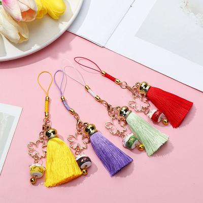 Подвеска для телефона на веревке Lucky Cat Cherry Blossom Bell Tassel Мобильный телефон Ремешок для сумки Подвеска для мобильного телефона на веревке