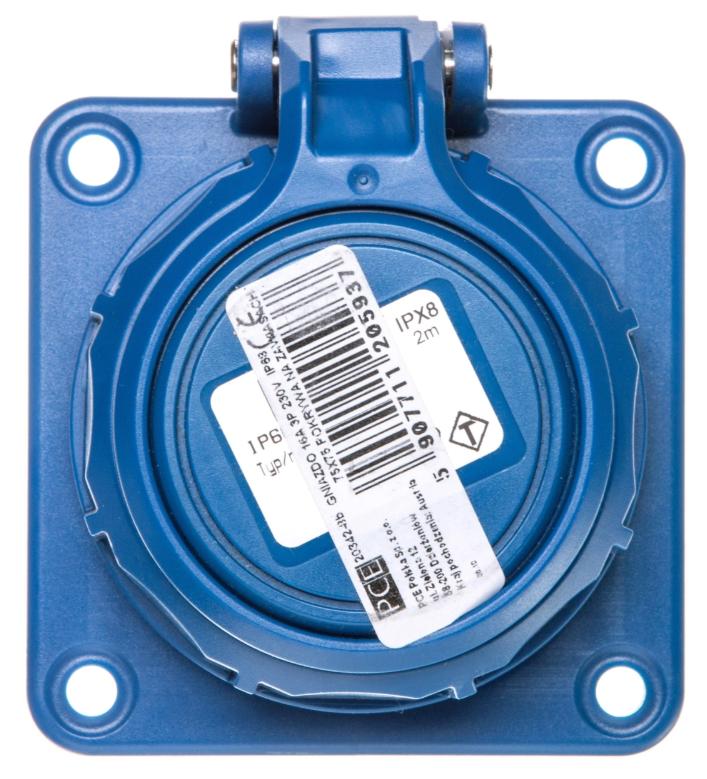 Gniazdo Tablicowe /Pokrywa Na Zawiasach/ 10/16A 2P+Z 230V /75X75/ Niebieskie Ip68 Nautilus 20342-8B