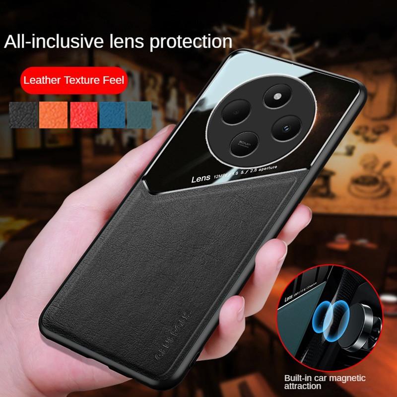 Кожаный чехол с текстурой для Xiaomi Redmi 14C 4G Poco C75 с автомобильным магнитным держателем-присоской Coque Fundas Capa