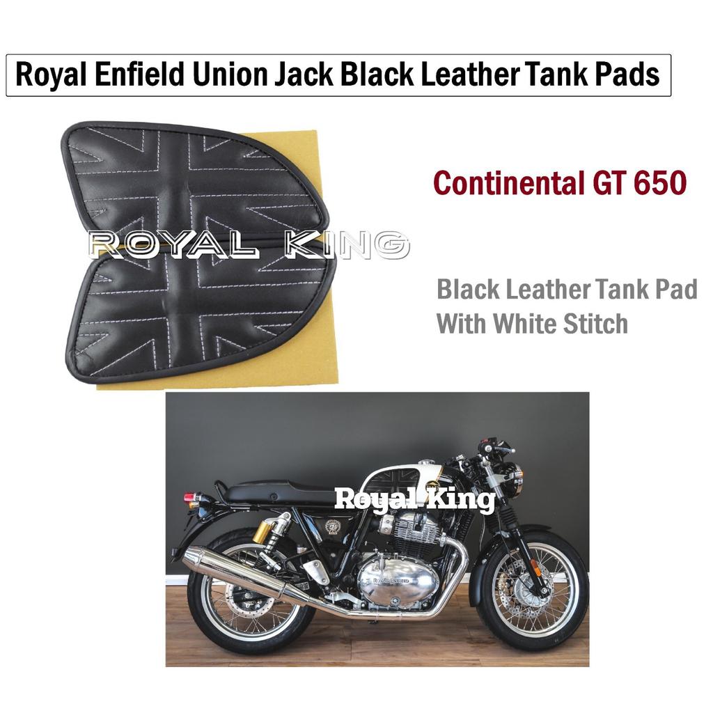 Union Jack "Black & White Leather knee Tank Pad" Fit for Royal Enfield GT 650