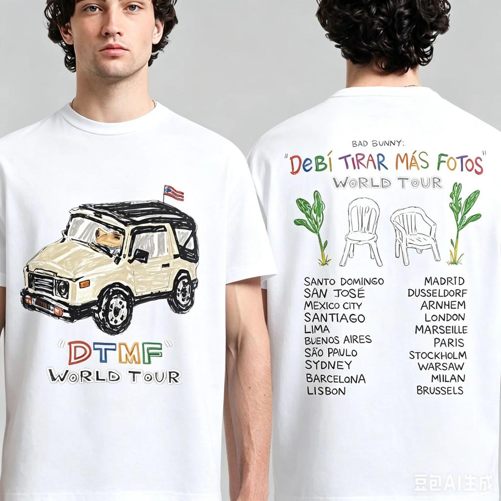Bad Bunny DTMF World Tour 2026 Мерч Футболка Мужская и Женская Летняя Мода Одежда Y2K Мода Высокое Качество Топ с Коротким Рукавом