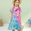 Girls 3D Beautiful Fish Tail Print Dresses Kids Girl Party Short Sleeved Princess Dress 3D Print Dress