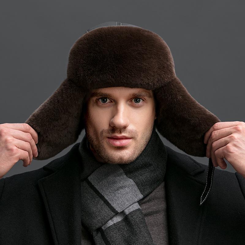 Меховая шапка мужская повседневная теплая шапка-бомбер из меха бобра и кролика среднего и старшего возраста из овчины, защитная шапка для ушей, зимняя уличная лыжная шапка