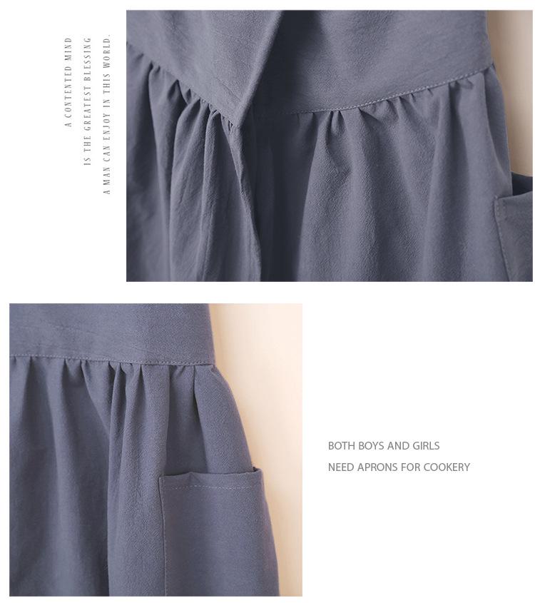 Korean Style Artistic Cotton Linen Long Kitchen Apron for Women