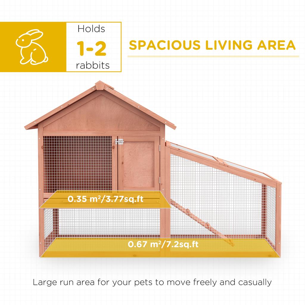 2 Tier Rabbit Hutch Outdoor Guinea Pig Hutch Solid Wood Bunny House Water Resistant Asphalt Roof Ramp Sliding Tray 144 X 64.5 X 100cm