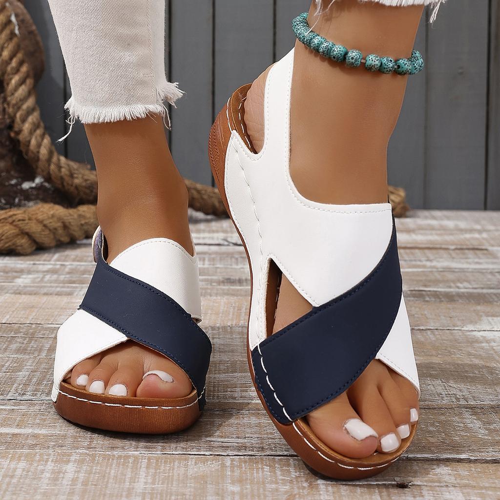 Mix Color Wedge Sandals for Women Summer Comfortable Non Slip Beach Shoes Woman PU Leather Platform Roman Sandalias Mujer