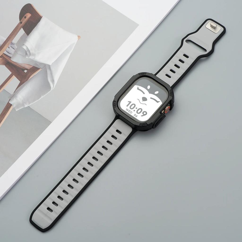 Ремешок+Чехол для Apple Watch 49мм 44 45 46ММ TPU+PC Защитный Бампер Силиконовый Ремешок для Iwatch Серии 10 9 8 7 6 5 4 Se Ultra 1 2