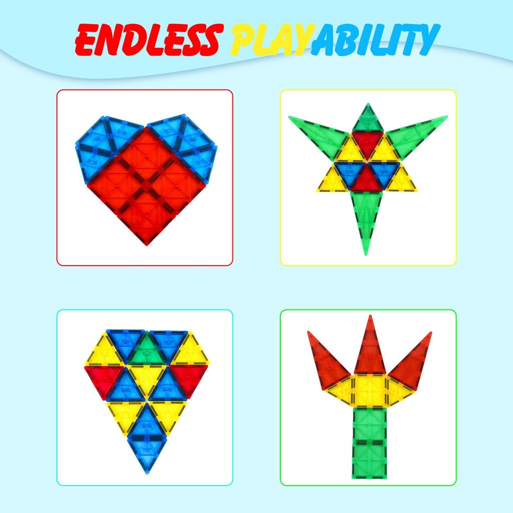 Gemmicc 100PCS Magnetic Tiles Building Blocks for Kids STEM Approved Educational Toys Magnetic Puzzle Building Blocks for Boys Girls Comes with 2 Cars