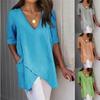 Рубашка женская летняя нестандартная повседневная футболка новая V-образный вырез половина рукава