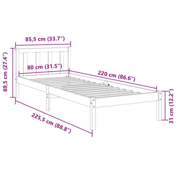 VidaXL Cadre de lit extra long sans matelas 80x220 cm bois massif pin, lit, meuble de chambre à coucher, lit en bois, lit 852442