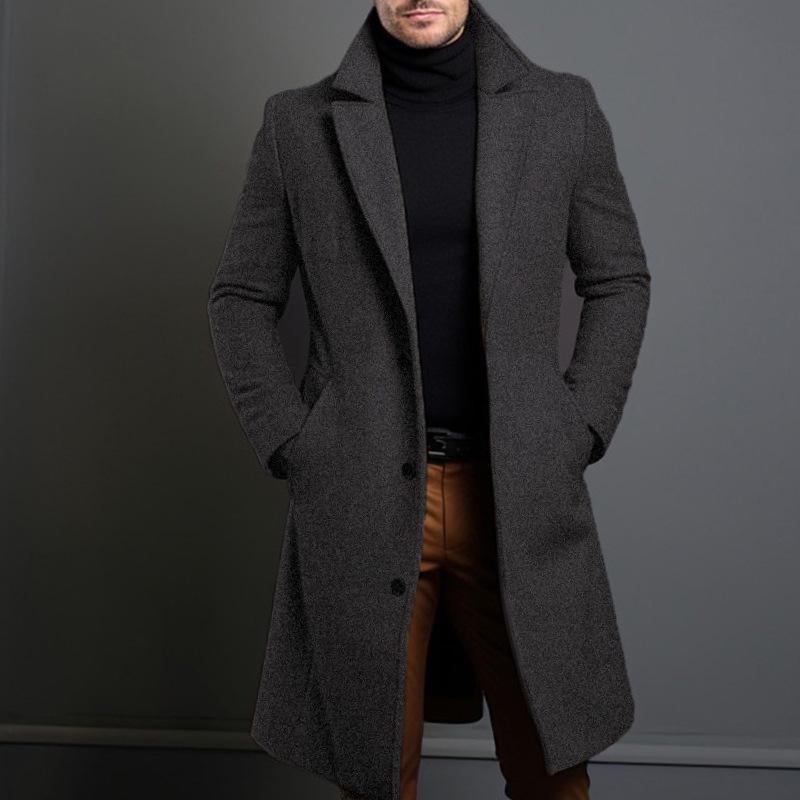 Мужской однотонный тренч с отложным воротником, однобортный, различных цветов - Европейский и американский стиль