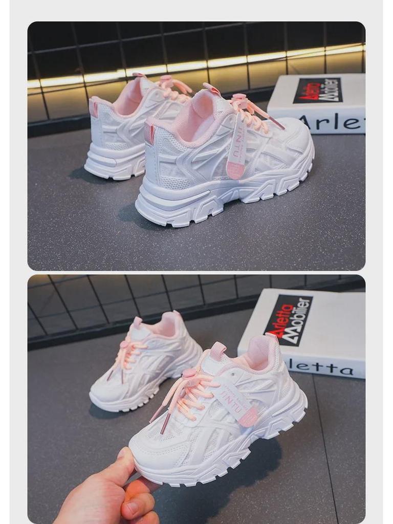 2024 Осень Новые Детские Противоскользящие Белые Туфли: Дышащие, универсальные туфли для папы с мягкой подошвой для мальчиков и девочек.