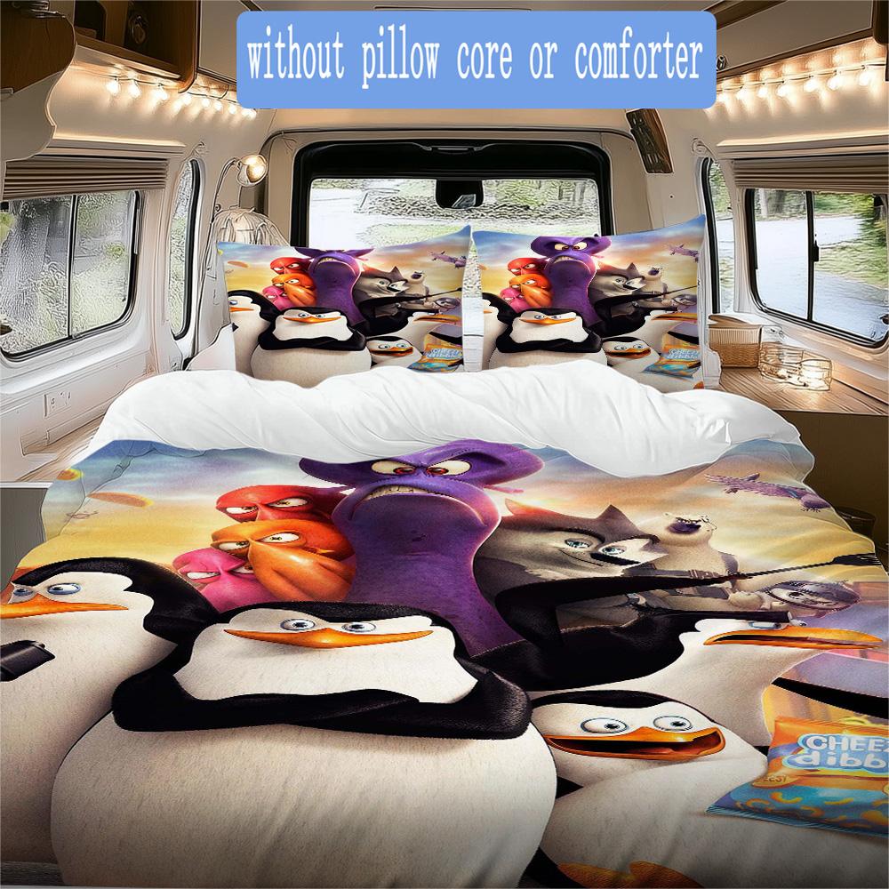 Brave penguin Pattern Bedding,Quilt Set Quilt Cover Pillowcase Home Birthday Gift (1*duvet cover+2*pillowcase,without core)ZSJT0917433