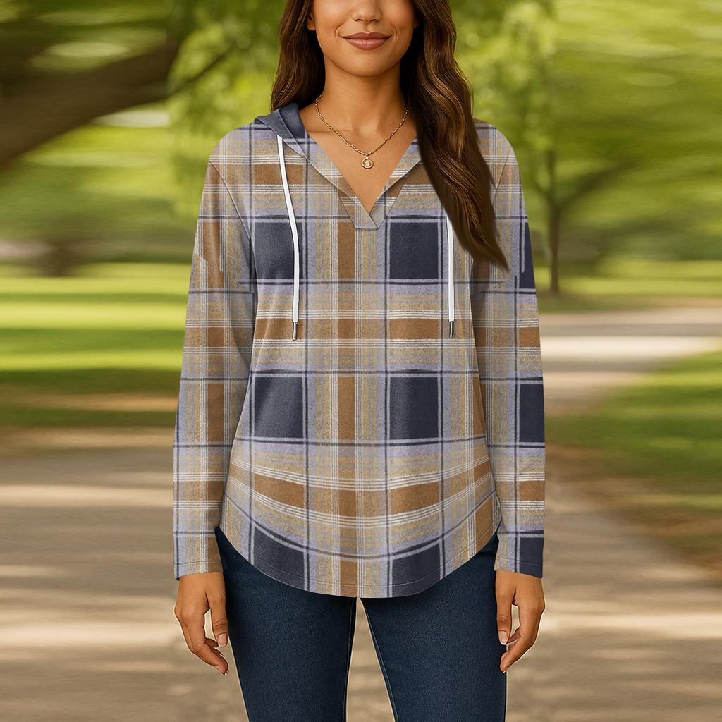 Женские модные толстовки с капюшоном V-образным вырезом с длинным рукавом и цветочным принтом на шнурке, повседневные свободные пуловеры