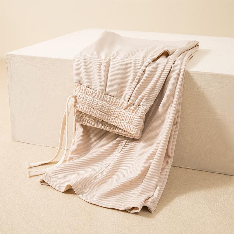 Women's Chic Solid Color Straight Pants With Pockets Elastic Waist Drawstring Wide Leg Trousers Casual Loose Pants Casual Lounge Yoga Pants