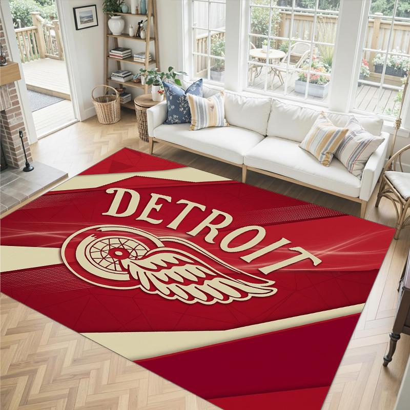 Detroit Red Wings Design Crystal Velvet Carpet Cozy Non?Slip Printed Rug For Bedroom Living Room Entrance