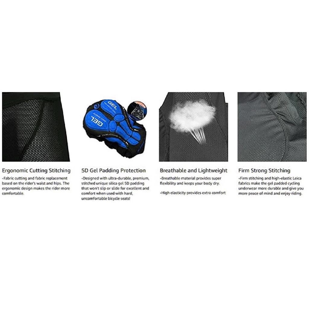 X-TIGER Men's Cycling Underwear Shorts 5D Padded Gel MTB Biking Shorts Anti-Slip Leg Grips Breathable Mesh Cycling Underwear