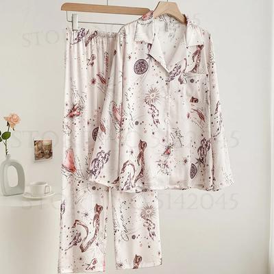 Женская хлопковая пижама в стиле пижамы, свободная ночная рубашка, осенние женские брюки с длинными рукавами, кардиган, брюки, пижамный комплект