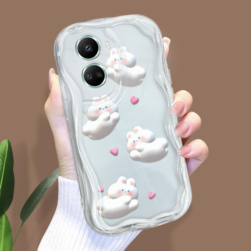 Для Honor 90 Lite P30 Pro Infinix Hot 30 40 40i 40 Pro Smart 8 Pro Vivo V29e V30e Милые кролики Кремовый Текстурный Чехол Волнистый Край Мягкий Силиконовый Чехол Для Телефона