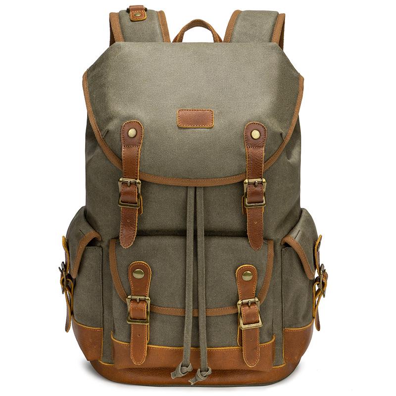 Retro Waterproof Canvas & Cowhide Men's Travel Backpack
