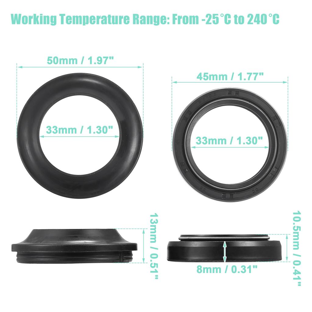X AUTOHAUX 1 комплект 33 мм x 45 мм x 8/10,5 мм Подходит для мотоцикла Yamaha YZF-R125 2008-2014 Сальник и пыльник передней вилки