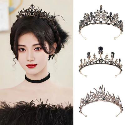 Корона на день рождения в стиле барокко премиум-класса Muse Hepburn Style Свадебная невеста Черная корона Головной убор Принцесса Аксессуары для волос