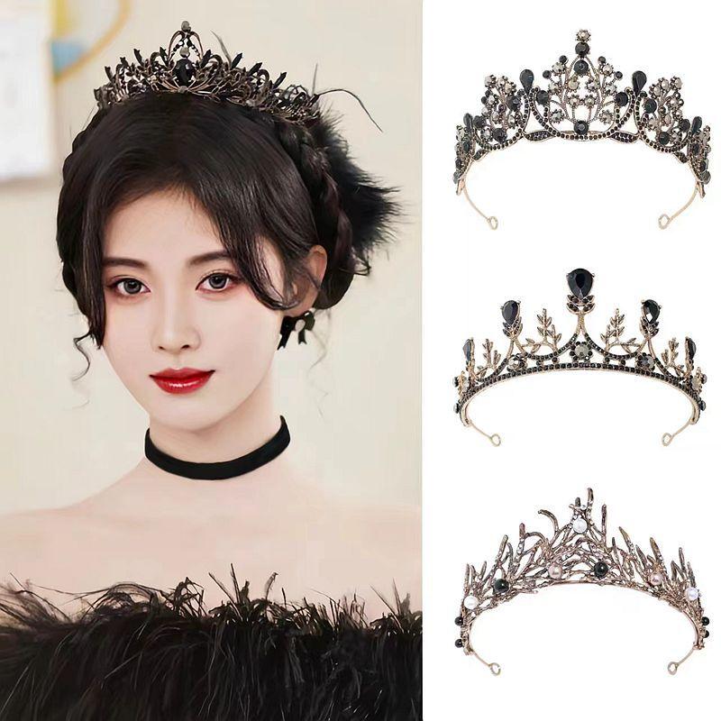 Birthday Crown Baroque Premium Muse Hepburn Style Wedding Bride Black Crown Headgear Princess Hair Accessories