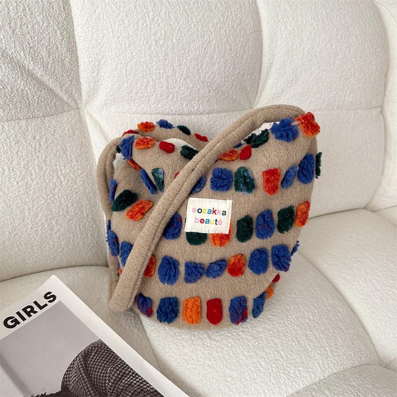 Плюшевая сумка-ведро, женская сумка, сумка через плечо, портативная сумка через плечо, сумка для хранения покупок