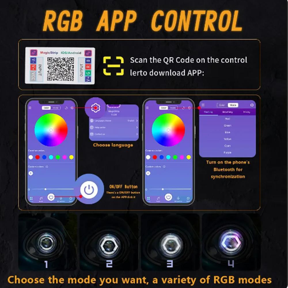 2PCS Car Modification Angel Eye BMW Hexagonal Turn Signal Bluetooth APP Headlights RGB Aperture Driving Lights Decorative Lights