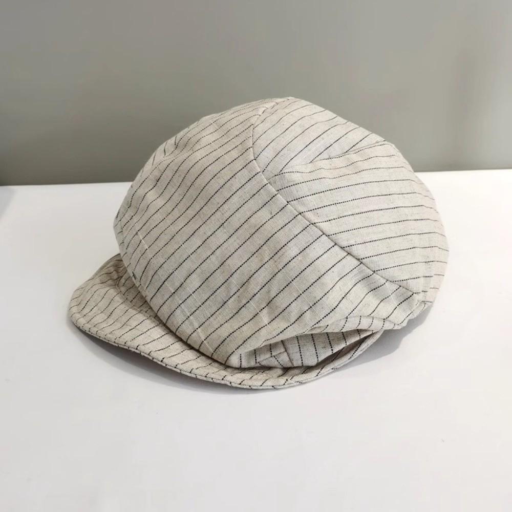 Восьмиугольная шляпа из хлопка и льна Тонкие кепки художника Винтажные полосатые береты Девочка