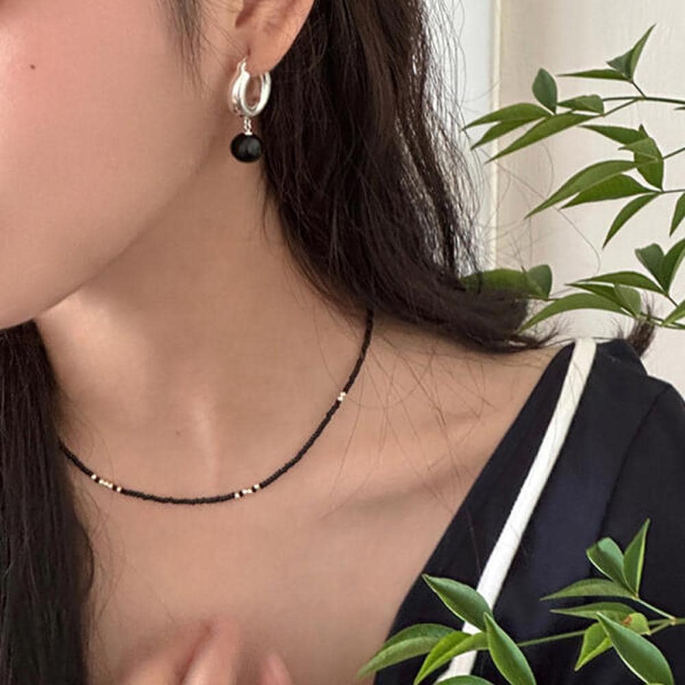 Poom/Luz Luna Saana Black Onyx Silver Ball Choker Layered Necklace