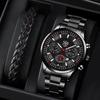 1/2pcs/set Men's Business Quartz Watch Fashion Stainless Steel Wrist Watch & Bracelet, Gift for Him