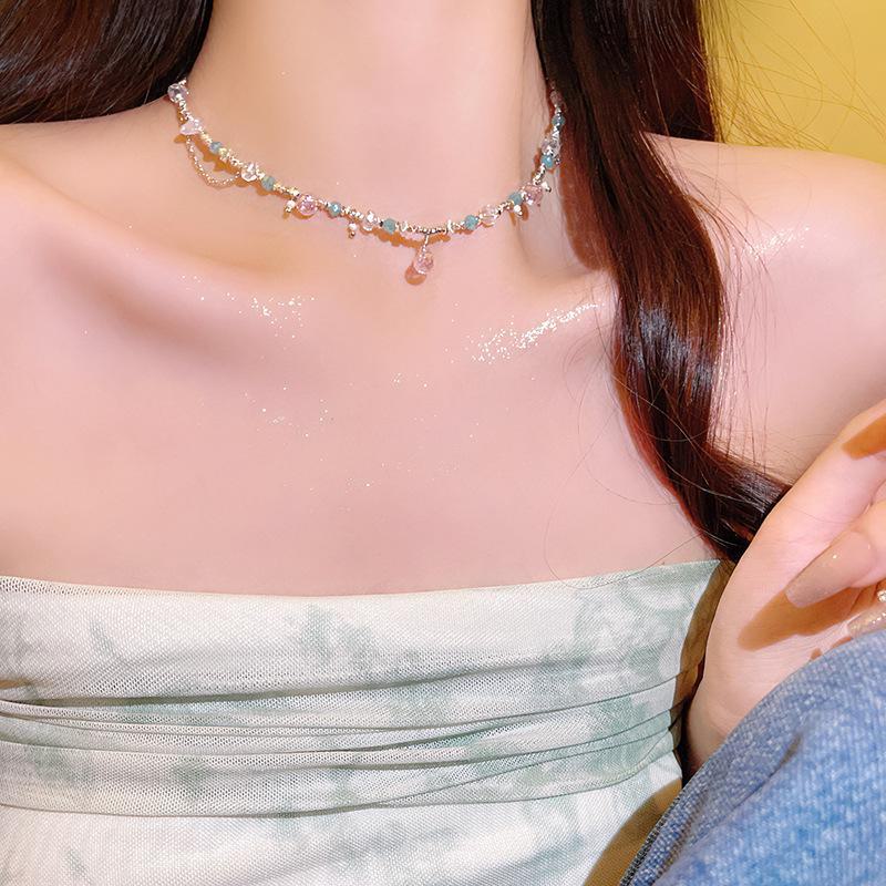 Сладкое ожерелье из кристаллов дофамина: Легкий роскошный пикантный стиль для женщин, модное ожерелье на ключицу знаменитости