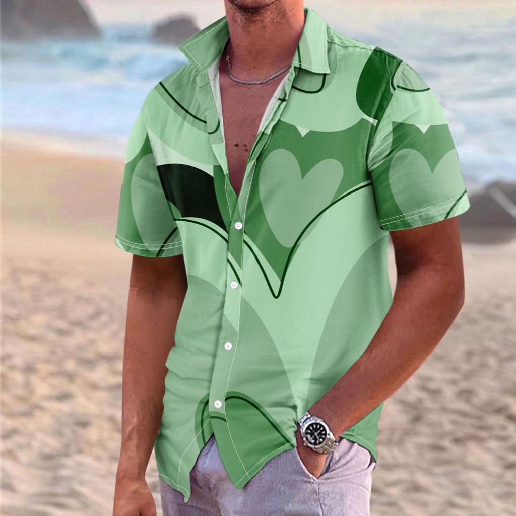 Men's Summer New Loose Print Short Sleeve Shirt Cardigan Beach Shirt