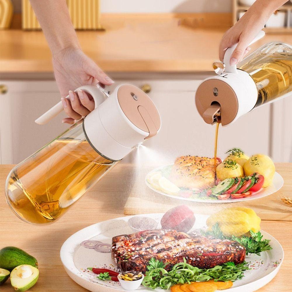 Leakproof 2 in1 Oil Sprayer Food Grade Glass Sauce Seasoning Container Oil Spray Bottle Air Fryer