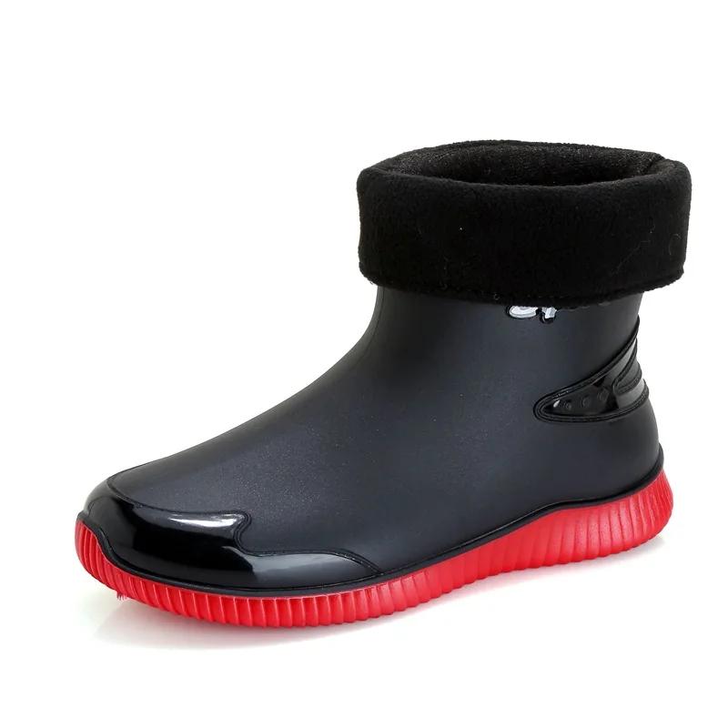 Черные мужские резиновые сапоги весна-осень мужские ботильоны водонепроницаемые для рыбалки болотная обувь автомойка рабочая обувь слипоны пластик 2024